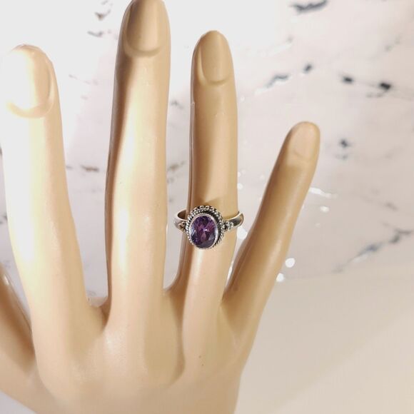 Bali Style Simulated Amethyst Silver Ring Size 9 - Picture 7 of 8
